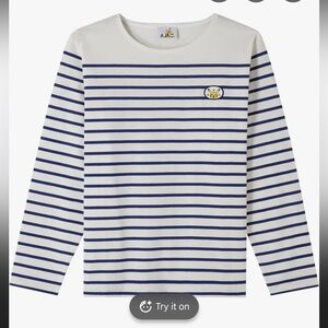 A.P.C. Kids Navy and White Striped Long-Sleeve Top